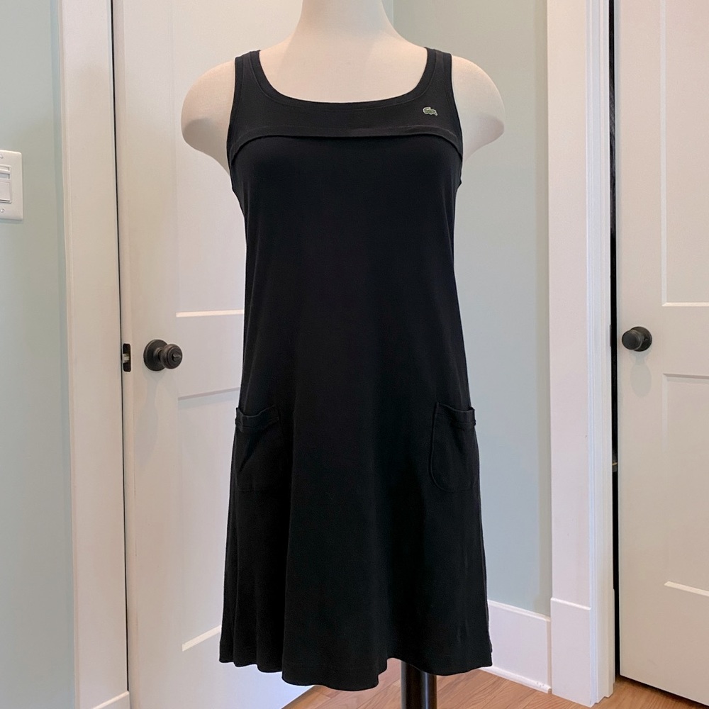 🐊 Lacoste Black Knit Tank Mini Dress with Patch Pockets - Size 38 / 2